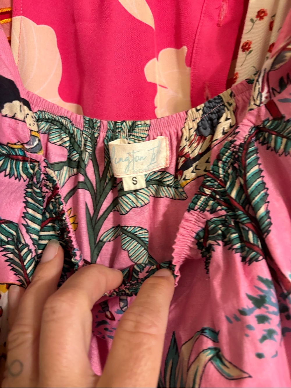 Kingston Tropical Pink Midi Dress with Leaf Print